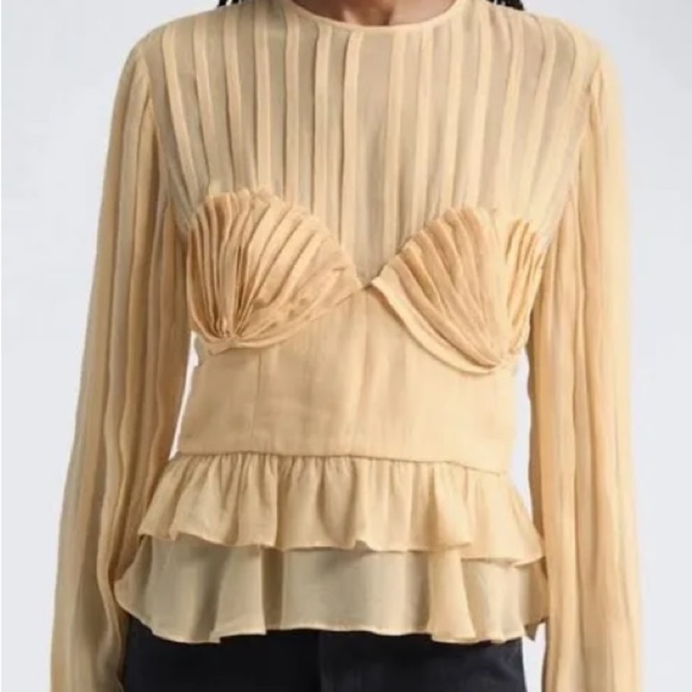 FARM Rio Pale Yellow Sheer Ruffle Blouse - Picture 2 of 9